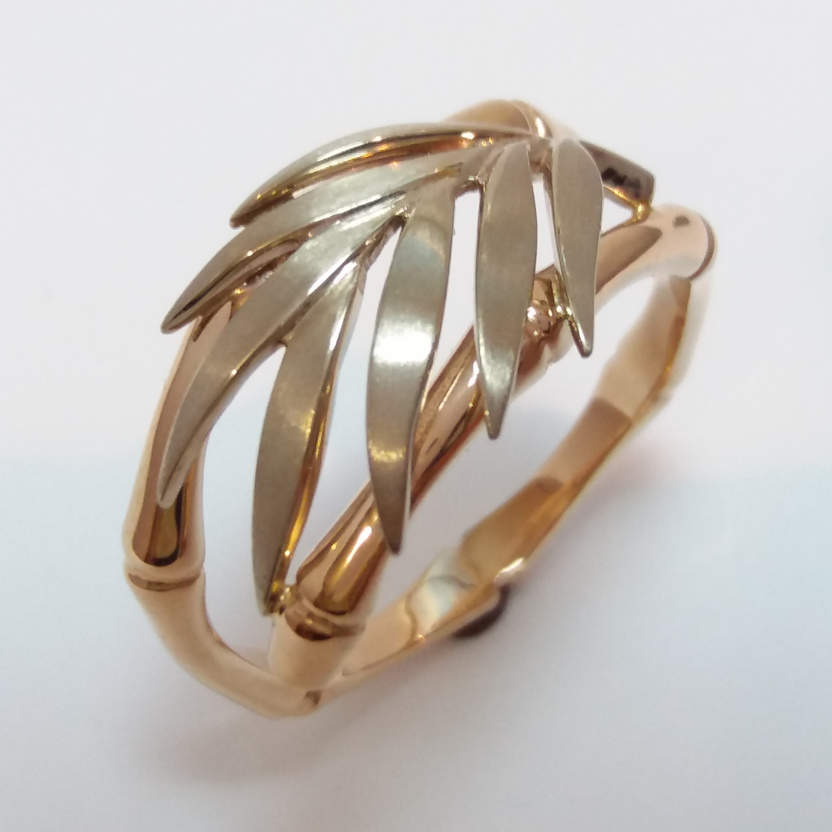 14K GOLD RING "BAMBOO" WITH TWO-COLOR GOLD