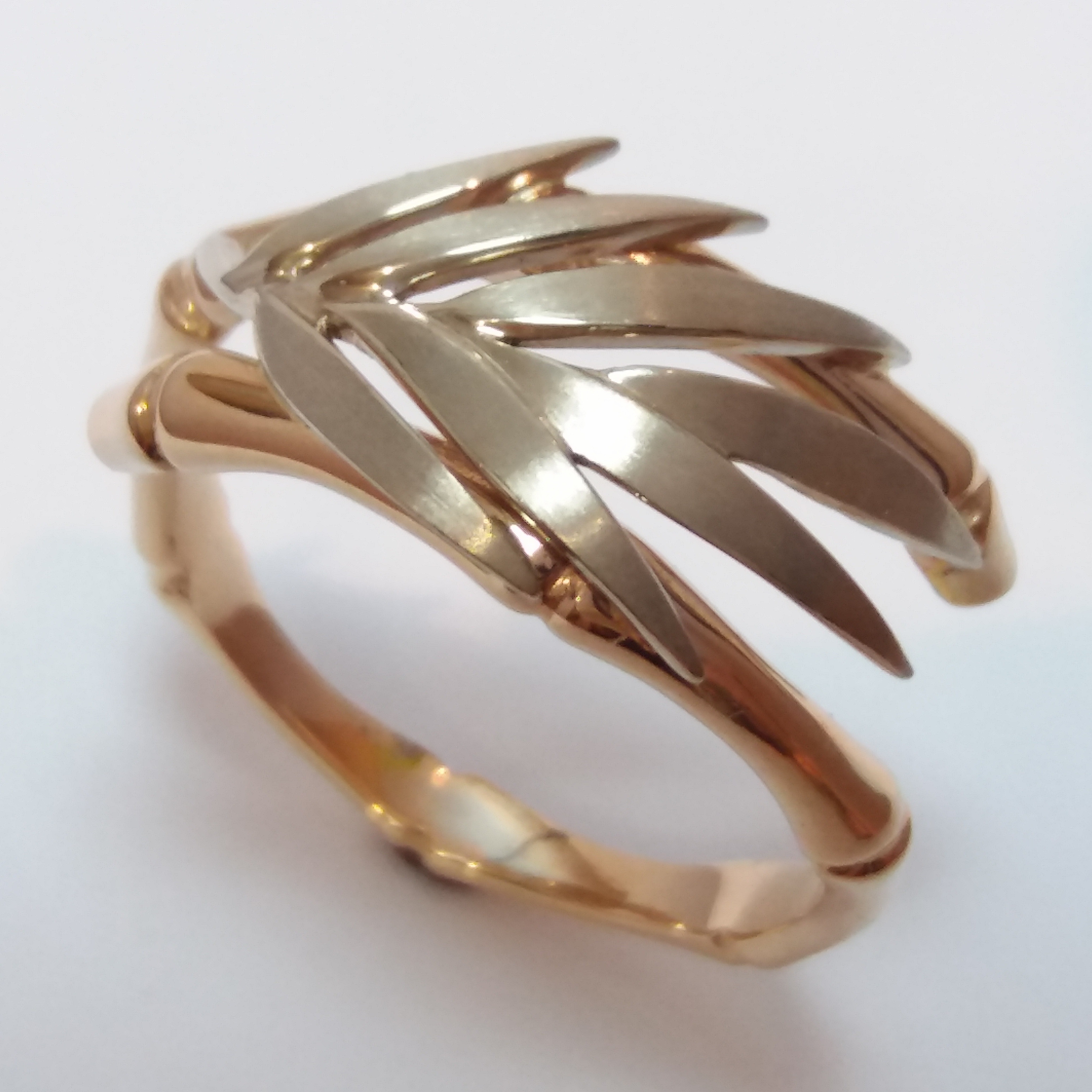 14K GOLD RING "BAMBOO" WITH TWO-COLOR GOLD